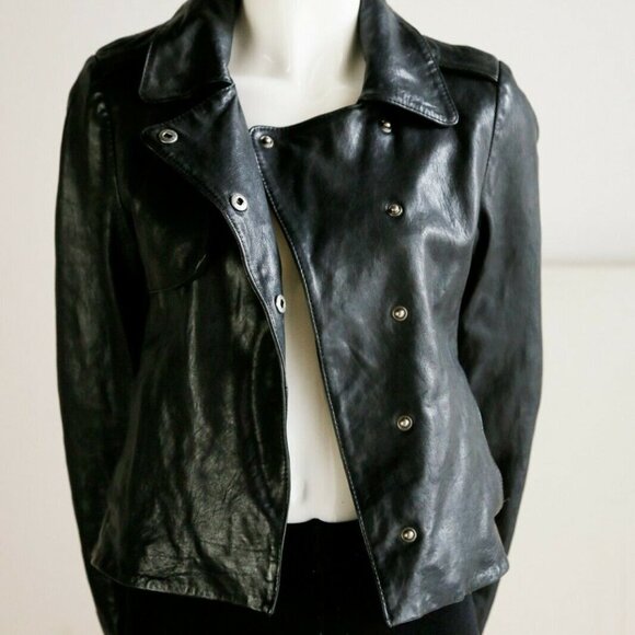Club Monaco Classic Minimalist  Cropped Leather Jacket Xs - Picture 7 of 9